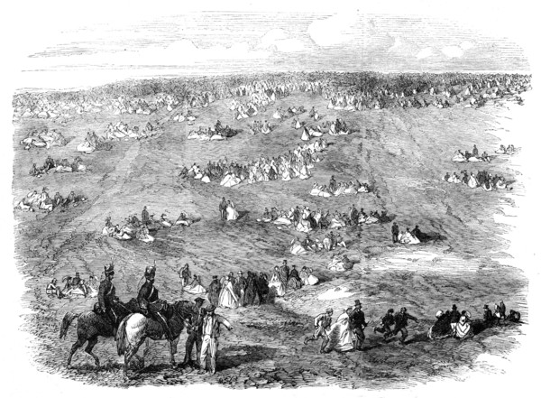 The Volunteer Field-Day at Brighton: people on the Downs, 1862. Creator: Unknown.
