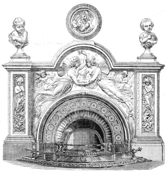 The International Exhibition: white marble mantelpiece and bas-relief executed..., 1862. Creator: Unknown.