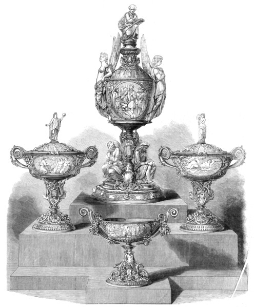 The International Exhibition: "The Poetry of Great Britain", a group of silver designed..., 1862. Creator: Unknown.