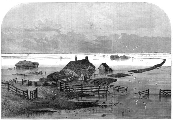 The Inundation in the Fens: scene from the drain bank, above the Coffer Dam, 1862. Creator: Unknown.