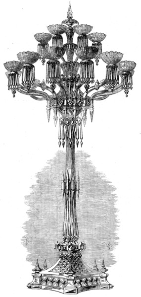 The International Exhibition - glass candelabrum, under the East Dome..., 1862. Creator: Unknown.