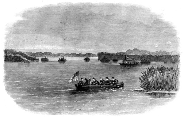 The Civil War in America: position of the Federal flotilla on the Mississippi..., 1862. Creator: Unknown.