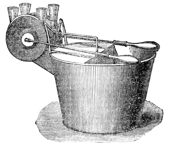 The patent cow-milker in the International Exhibition, 1862. Creator: Unknown.