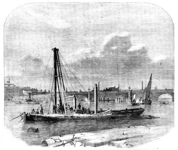 Commencement of the Thames Embankment: driving the first pile..., 1862. Creator: Unknown.