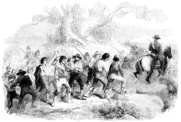 Garibaldian prisoners on their way….to the forts of Genoa - from a sketch by M. Beaucé, 1862. Creator: Unknown.