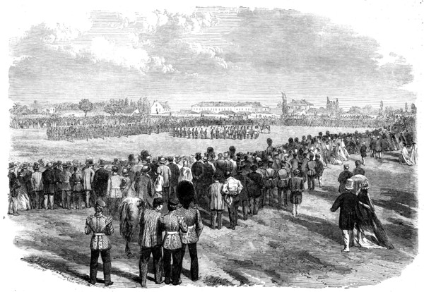 Presentation of Colours to the Victoria Rifles at Montreal, Canada, 1862. Creator: E. Skill.