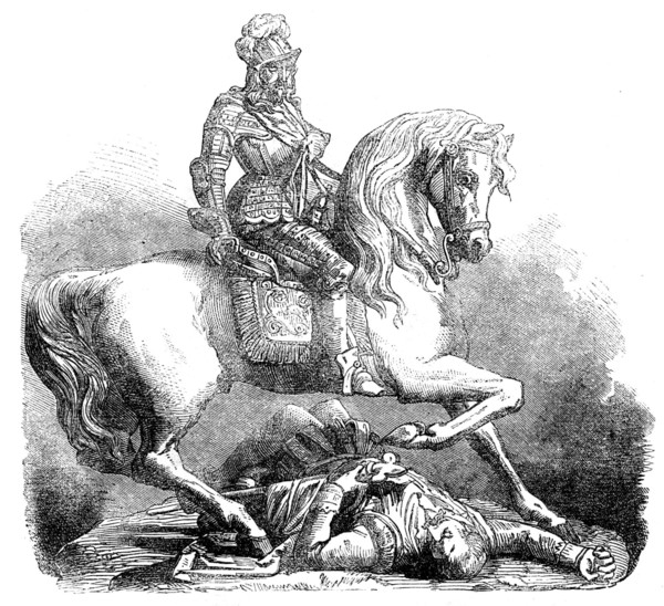 The International Exhibition: "Charles I. and his standard-bearer", in aluminium, 1862. Creator: Unknown.