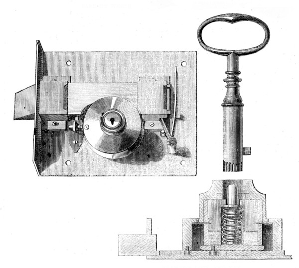The International Exhibition: Bramah's lock and key, 1862. Creator: Unknown.