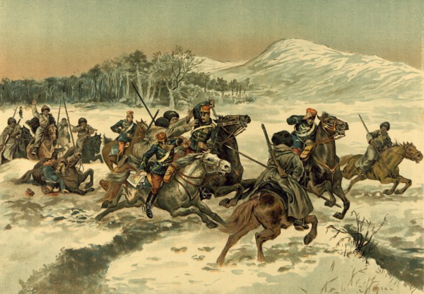 1st Cossack Skirmish with the Japanese in Korea, 1904. Creator: Unknown.