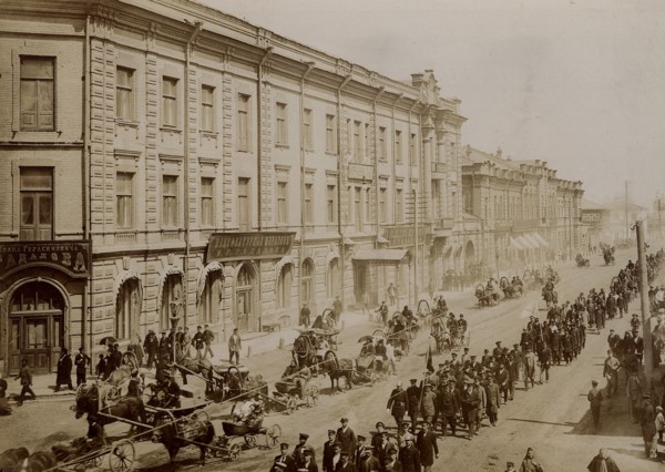 Festive procession of firefighters along Bolshaya Street in Krasnoyarsk, 1902. Creator: Unknown.