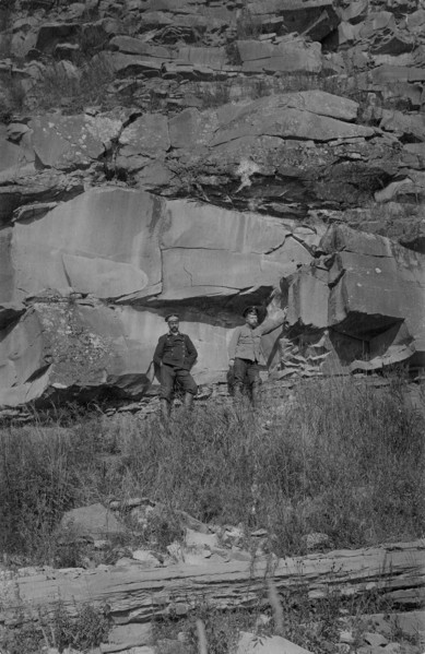 Near the Chileiskie Rocks, on the shore of the Mrassu River, Between Srednii Chilei..., 1913. Creator: GI Ivanov.