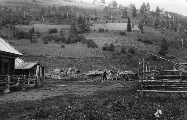 Farm Structures in the Ulus Kumys and a Ploughed Field on the Slope, 1913. Creator: GI Ivanov.