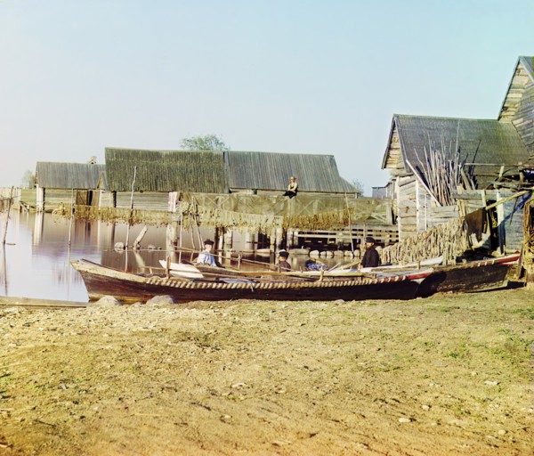 Embankment of Lake Seliger: "Fishing settlements on Lake Seliger", 1910. Creator: Sergey Mikhaylovich Prokudin-Gorsky.