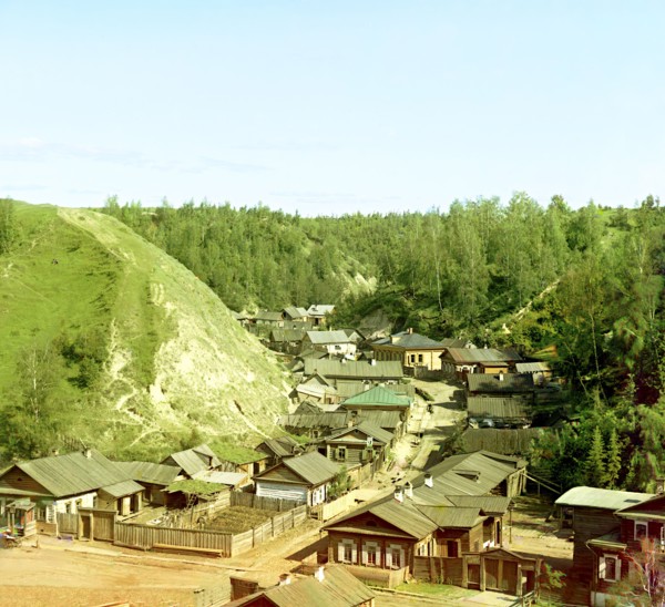 Small town of Vershiny near the city of Tobolsk, 1912. Creator: Sergey Mikhaylovich Prokudin-Gorsky.