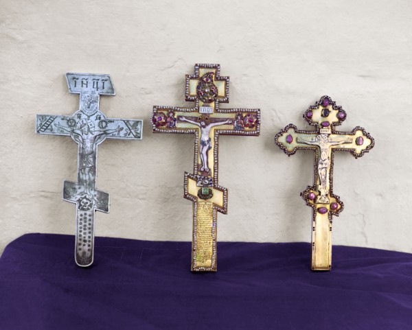 Crosses - A gift from Fedor, Kirill and Nataliia Naryshkin, Trinity Monastery, Aleksandrov, 1911. Creator: Sergey Mikhaylovich Prokudin-Gorsky.