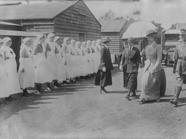 Queen Mary visits ambulance corps, 6 Jul 1917. Creator: Bain News Service.