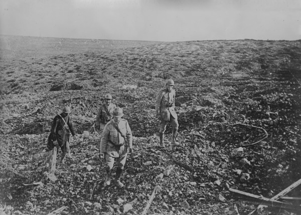 Chaplain & stretcher bearers, France, 27 Aug 1917. Creator: Bain News Service.
