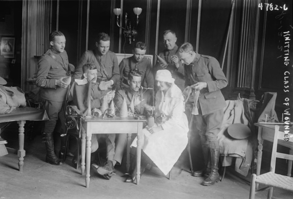Knitting class Lafayette House, knitting class of wounded, between 1917 and c1920. Creator: Bain News Service.