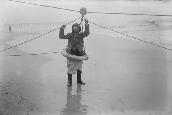 Man demonstrating ship rescue apparatus, 1919. Creator: Bain News Service.