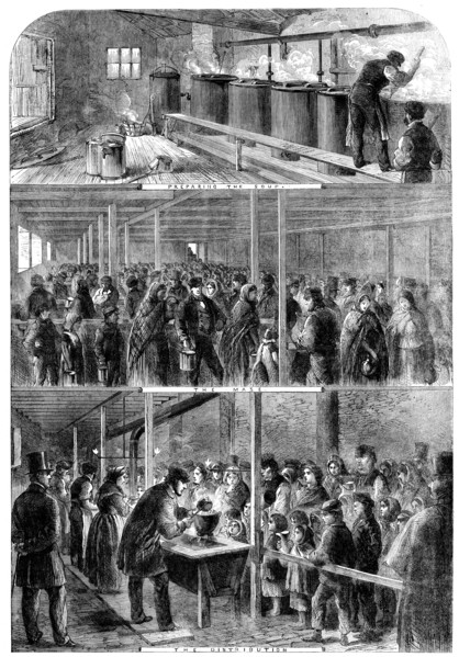 The Cotton Famine: the Society of Friends' soup-kitchen...Lower Moseley-street, Manchester, 1862. Creator: Unknown.