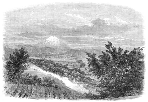 Scenes in Japan: the mountain Fusiyama, viewed from near Yokohama, 1864. Creator: Mason Jackson.