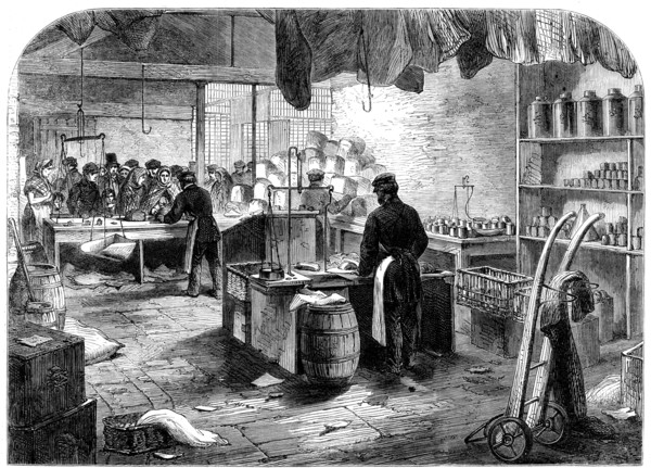 The Cotton Famine: shop for mill-hands at Mr. Birley's mill, Manchester, 1862. Creator: Unknown.