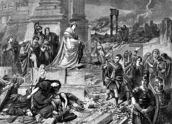 Nero after the Burning of Rome, by Carl Piloty, in the late International Exhibition, 1862. Creator: W Thomas.