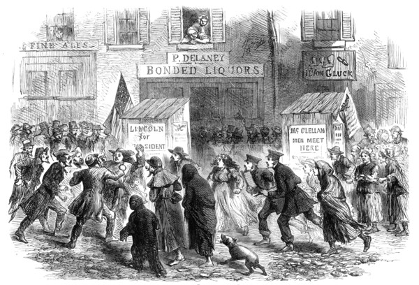 Election Day in New York: a polling-place among the "Lower Twenty", 1864. Creator: Unknown.