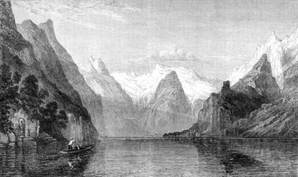 Sunrise on the Königs See, Berchtesgaden, Bavarian Alps, by W. C. Smith, in the exhibition...1864. Creator: J Cooper.