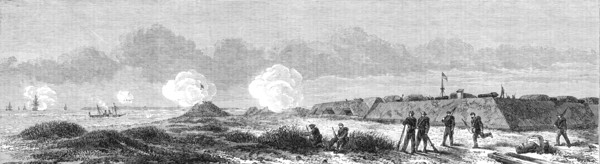 The War in America: Fort Fisher...the British steamer Hansa running the blockade..., 1864. Creator: Mason Jackson.