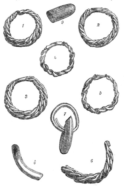 Ancient Celtic rings found in the Hebrides, 1864. Creator: Unknown.