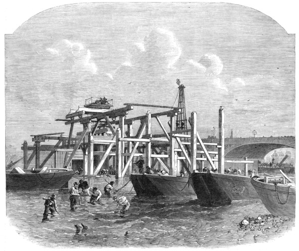 Commencement of the Thames Embankment works near Westminster Bridge, 1864. Creator: Unknown.