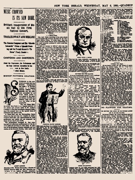 New York Herald, 6th May, 1891: Tchaikovsky inaugural concert at Carnegie Hall  , 1891. Creator: Historic Object.