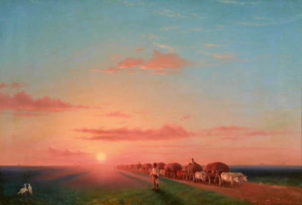 Expansive Landscape with the Ox-carts, 1858. Creator: Aivazovsky, Ivan Konstantinovich (1817-1900).