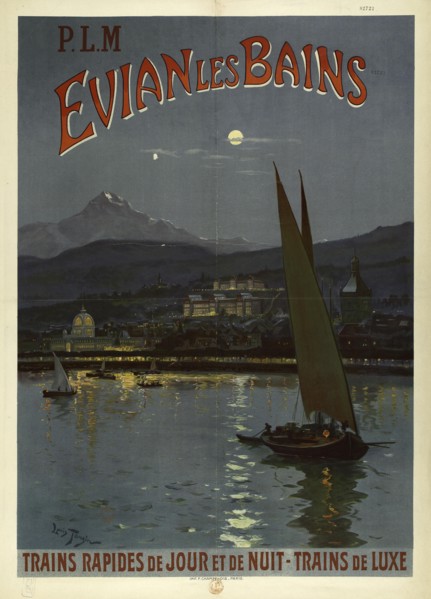 P.L.M. Evian les Bains. Trains rapides de jour et de nuit. Trains de luxe, 1908. Creator: Tauzin, Louis (1842-1915).
