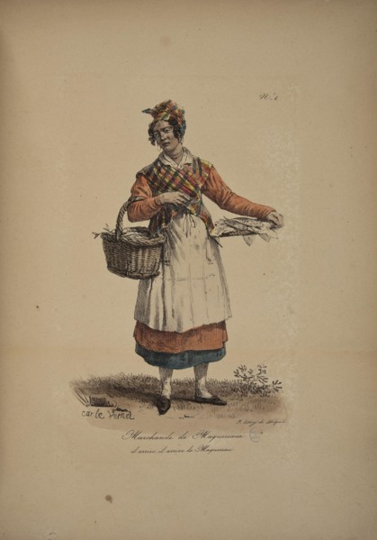 Mackerel seller. From the Series "Cris de Paris" (The Cries of Paris), 1815. Creator: Vernet, Carle (1758-1836).