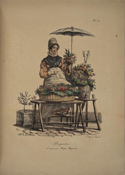 Flower girl. From the Series "Cris de Paris" (The Cries of Paris), 1815. Creator: Vernet, Carle (1758-1836).