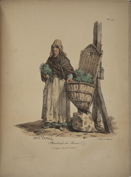 Chickweed seller. From the Series "Cris de Paris" (The Cries of Paris), 1815. Creator: Vernet, Carle (1758-1836).