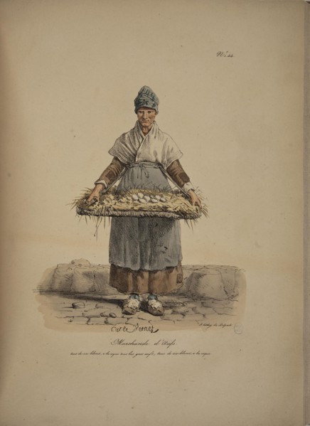 Egg seller. From the Series "Cris de Paris" (The Cries of Paris), 1815. Creator: Vernet, Carle (1758-1836).