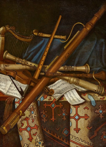 Still life with musical instruments and sheets music, First Half of 17th cen.. Creator: Benedetti, Andrea (c. 1615-c. 1649).