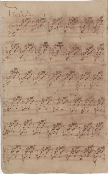 Autograph manuscript of the first page of the Prelude No. 1 from the first part of the Well..., 1722 Creator: Bach, Johann Sebastian (1685-1750).