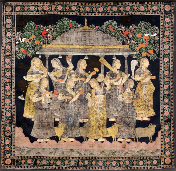 Nine Gopis (Pichwai Painting), End of 19th century. Creator: Indische Kunst.