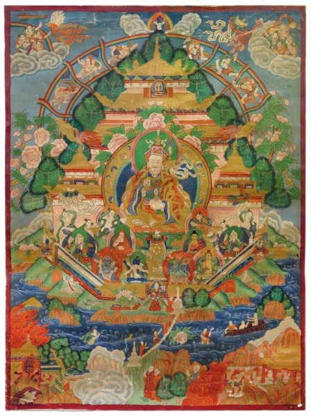 Padmasambhava in the Copper Mountain Paradise, 19th century. Creator: Tibetan Culture.