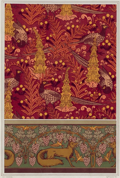 Pheasants, ferns and dandelions. Foxes, birds and vines, 1897. Creator: Verneuil, Maurice Pillard (1869-1942).
