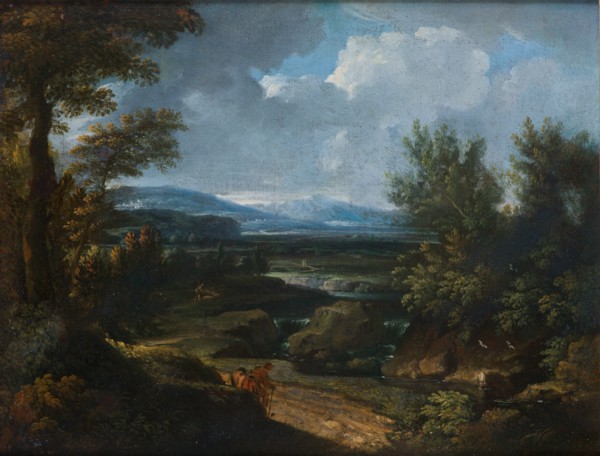Landscape with village, waterfall and shepherd. Creator: Dughet, Gaspard (1615-1675).
