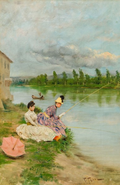 Pescatrici sull'Arno alla Casaccia di Bellariva (Fisherwomen on the Arno near the Casaccia..., 1887. Creator: Fabbi, Fabio (1861-1946).