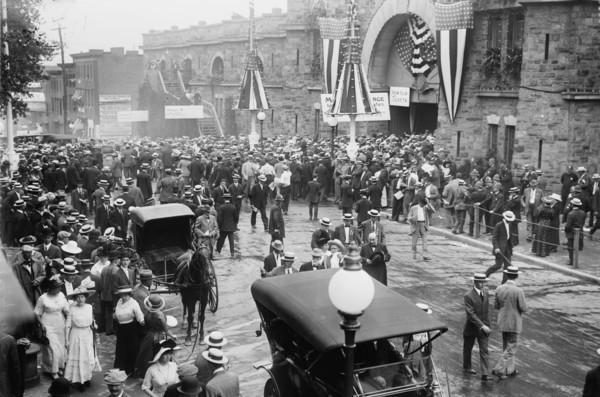 Crowd in front of Convention Hall, Baltimore, Maryland, 1912. Creator: Bain News Service.