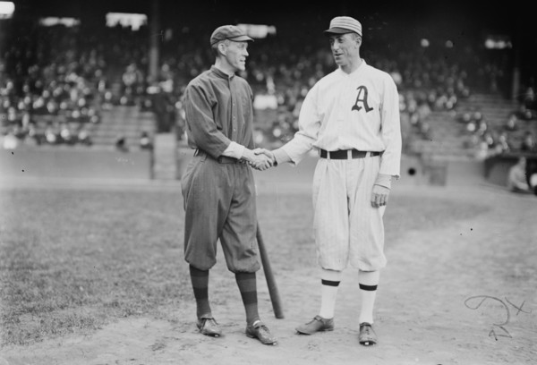 Johnny Evers, Boston NL and Eddie Plank, Philadelphia AL (baseball), 1914. Creator: Bain News Service.