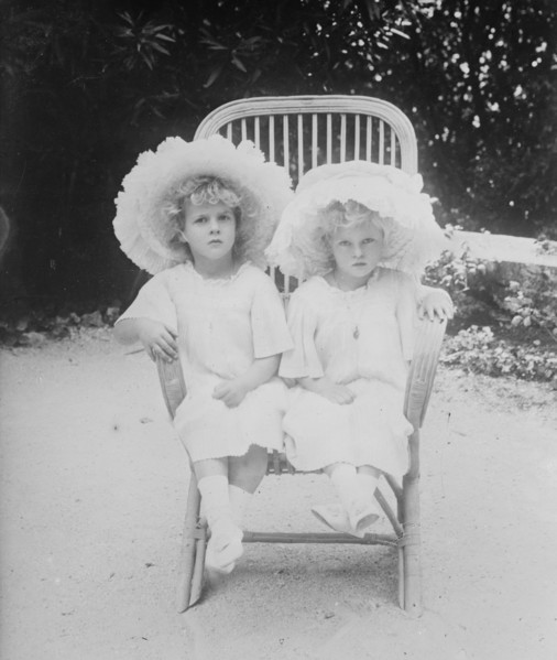Princess Marguerite and Theodora of Greece, seated together in chair, 1910. Creator: Bain News Service.