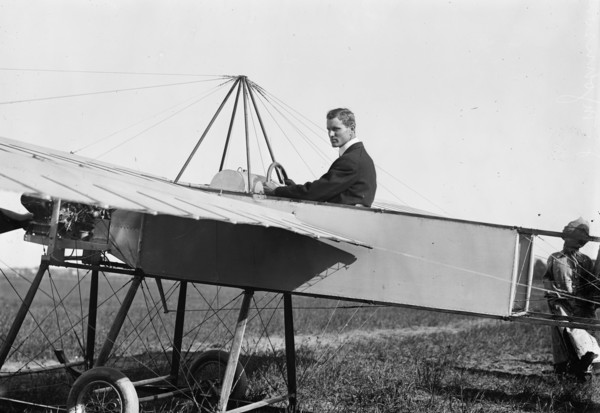 J.M. Johnson in Bleriotype [plane], between c1910 and c1915. Creator: Bain News Service.